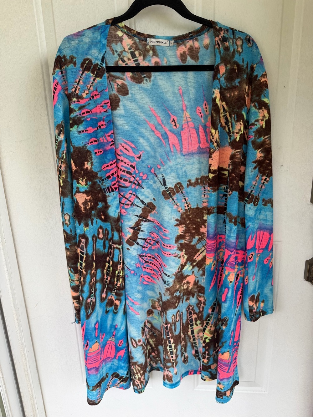 Periwinkle Colorful Abstract Print Long tie dye Cardigan Duster kimono Size L